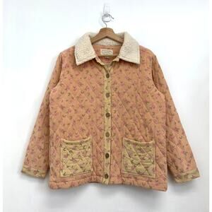 Wild Wawa Pink Rose Floral Quilted Cottage Sherpa Chore Jacket - Women's Small